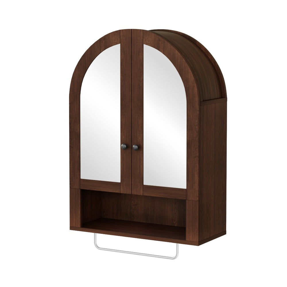 English Elm Wall Mounted Arched Cabinet Tempered Glass Doors Led Lighting Adjustable Shelves Bathroom Brown T3210P471559