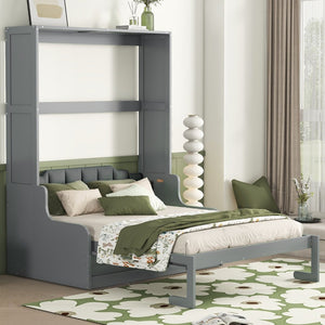 English Elm Queen Murphy Wall Bed with Integrated Chair Espresso Cabinet for Studio Apartments Gray LP000791AAE-3