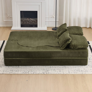 English Elm Queen Foldable Sofa Bed with Plush Chenille Cover, High-Density Foam Convertible Futon for Living Room Guest Room Bedroom Green W1829P348207