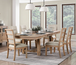 English Elm Light Oak Acacia Veneer 7 Piece Dining Set with Extension Leaf and Ladderback Chairs B011S01588