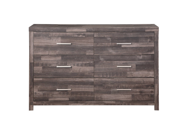 English Elm Juniper six-drawer dark cherry dresser with plank-pattern frame, sturdy sled base and smooth glides for organized, timeless bedroom storage Dark Brown 63 L x 19 W x 42 H B2726P257370