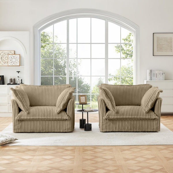 English Elm Set Of 2 Cozy Slipcovered Armchairs In Camel Corduroy - Stylish Accent Chairs For Any Space W3041S00063-GIGA