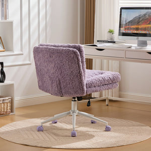 English Elm W26.4 Extra-Wide Faux Fur Office Chair with Metal Base, Ergonomic 360° Swivel, Adjustable Comfort Violet W1143P369103