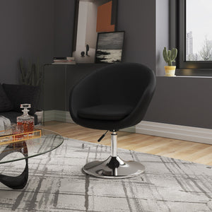 English Elm Hopper Swivel Lounge Chair with Adjustable Height and Polished Chrome Base, Modern Bowl Seat Black B365P398410