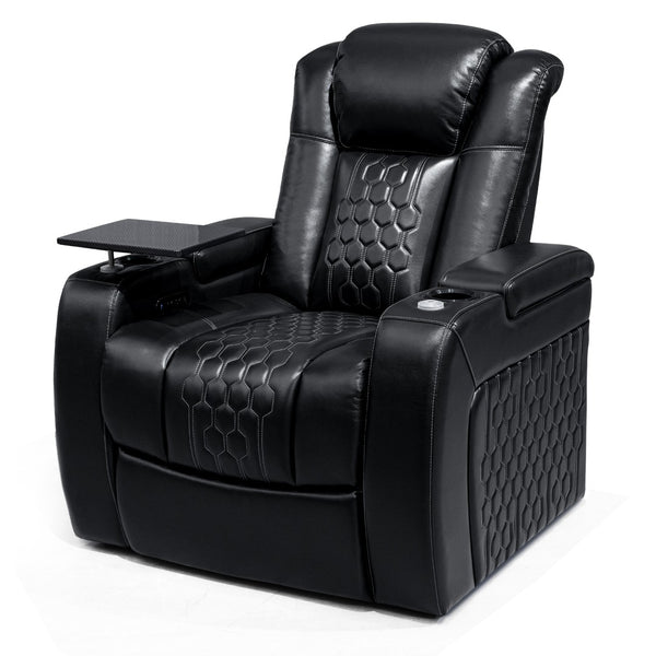English Elm 37.8"power Recliner Nappa Leather Home Theater Seat with Rgb Lighting and Memory Foam D1048117455