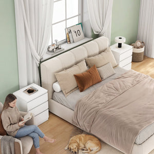 English Elm 19.7-inch Matte Finish 3 Drawer Nightstand Set of 2 Handle Free Modern Bedroom Storage White W3151S00079