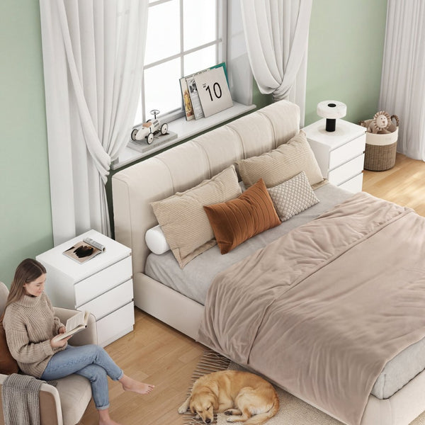 English Elm 19.7-inch Matte Finish 3 Drawer Nightstand Set of 2 Handle Free Modern Bedroom Storage White W3151S00079