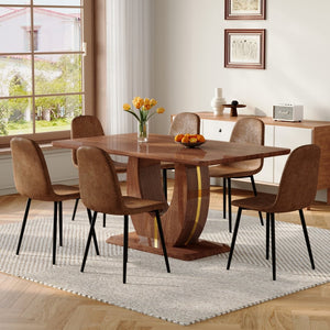 English Elm One Modern Dining Set Seating Six with Dark Wood Mdf Table and Fabric Chairs W1151S04404
