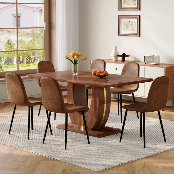 English Elm One Modern Dining Set Seating Six with Dark Wood Mdf Table and Fabric Chairs W1151S04404