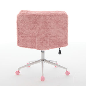 English Elm W26.4 Plush faux alpaca wide seat office chair with double cushion, 360° swivel, ergonomic chic design Pink W1143P369104