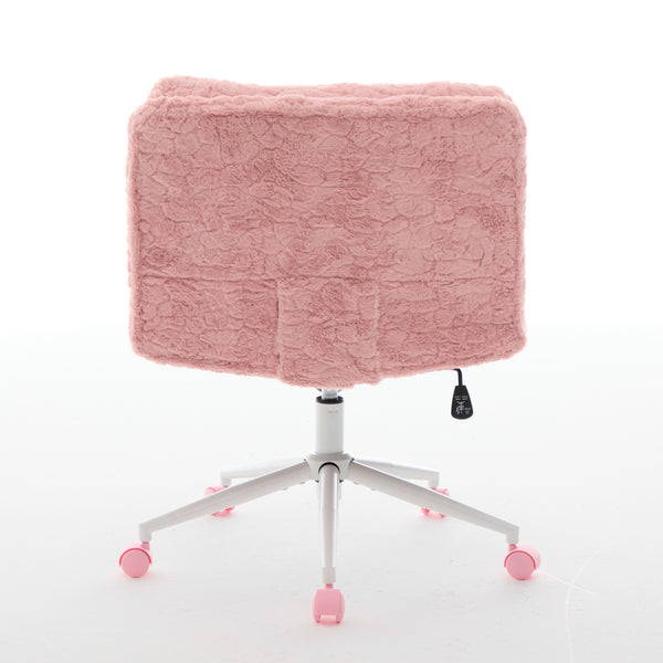 English Elm W26.4 Plush faux alpaca wide seat office chair with double cushion, 360° swivel, ergonomic chic design Pink W1143P369104