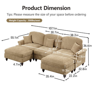 English Elm Classic Comfy Modular U-Shape Sectional Sofa With Removable Skirts, Ottoman, And Stylish Design W3041S00246