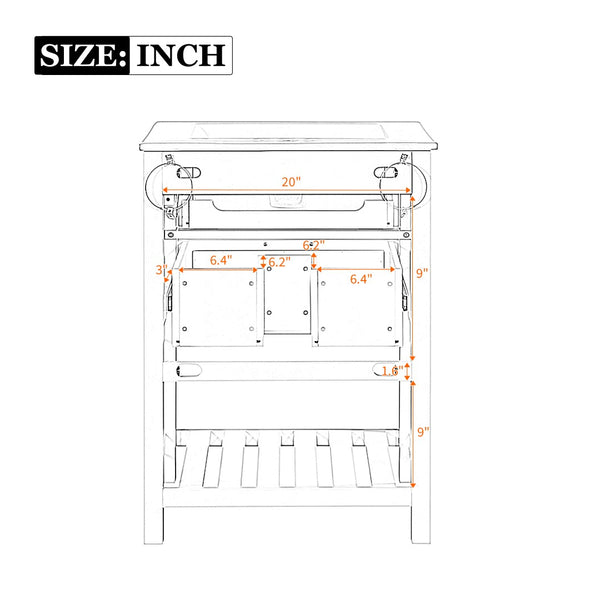 English Elm 24" Rattan Front Bathroom Vanity with Ceramic Sink Deep Drawer Storage Mdf Cabinet Dark Brown N710P293990P