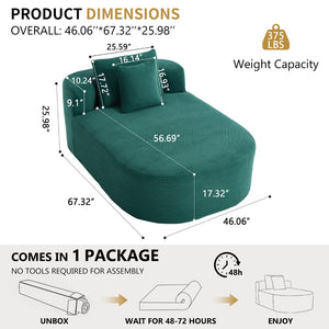English Elm 67.5''chaise Lounge Oversized Corduroy Sleeper Sofa with Deep Seat and Two Pillows Green W1803P409163