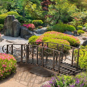 English Elm Outsunny Steel Arch Garden Bridge with Vine Motifs Powder Coated for Outdoor Use W2225P229224