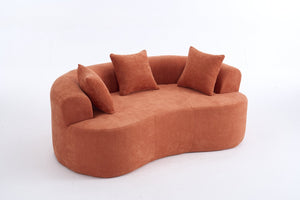 English Elm Crescent-shaped Curved Chenille Loveseat Low Profile Deep Seat Modern Living Room Sofa Orange W5188P450351