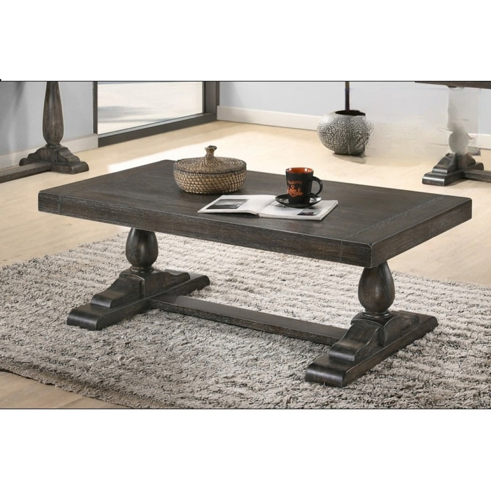 English Elm 52" Dove Finish Rectangular Coffee Table Low Profile Solid Wood Living Room Accent Gray B011P427253
