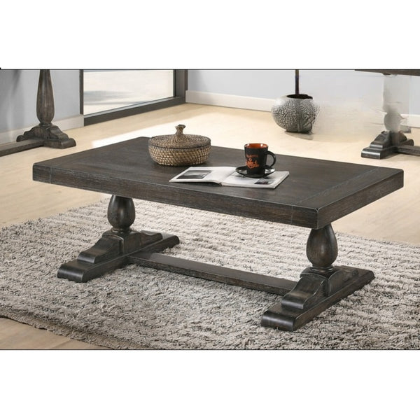 English Elm 52" Dove Finish Rectangular Coffee Table Low Profile Solid Wood Living Room Accent Gray B011P427253
