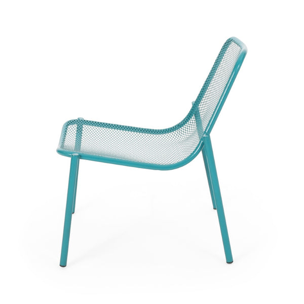 English Elm Kincaid Outdoor Iron Mesh Conversation Set Rust Resistant Patio Chairs with Side Table Teal N775P392159T