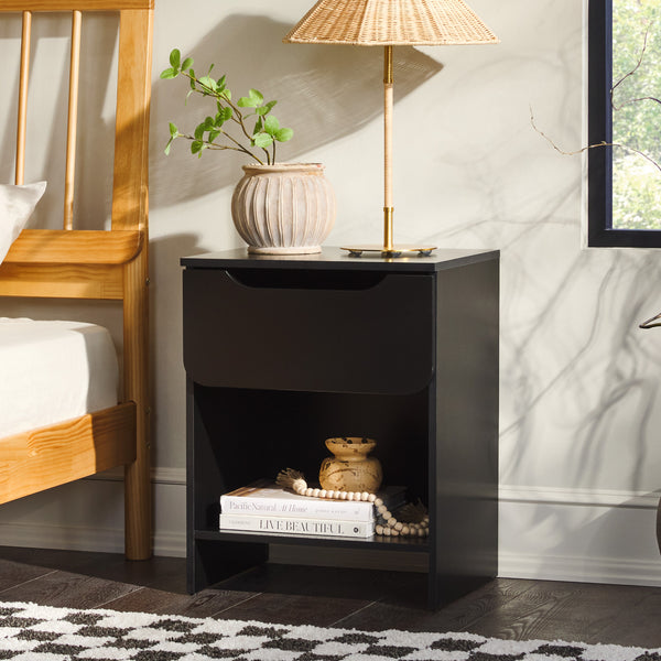 Domm Modern Scandinavian Nightstand with Open Cubby, Sleek Design & Quick 30-Minute Assembly