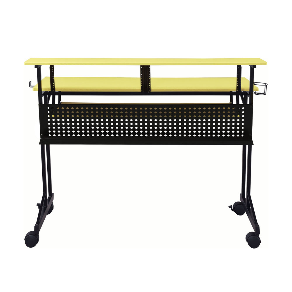 English Elm Music Recording Studio Desk with Raised Monitor Shelf and Keyboard Tray for Organized Workflow Yellow+Black B016P312643