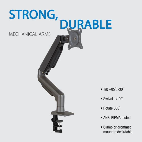 OSP Home Furnishings Single Monitor Arm with Gas Spring Mechanism for Ergonomic Desk Setup and Cable Management SPX3020SMA