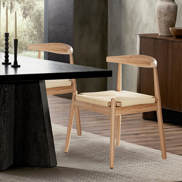 English Elm Weave Dining Chairs Set Of 2 - Stylish Mid-Century Modern Oak Frame & Handwoven Seat For Any Room T3623P371952-GIGA