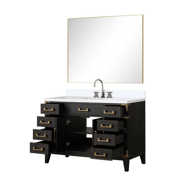 English Elm Black Oak Single Bath Vanity Set With Cultured Marble Top, Chrome Faucet & Large Mirror - Elegant Upgrade! B2731S02224
