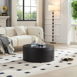 English Elm Round Wood Grain Coffee Table with Rotating Top and Hidden Storage for Modern Living Black W2085P399018