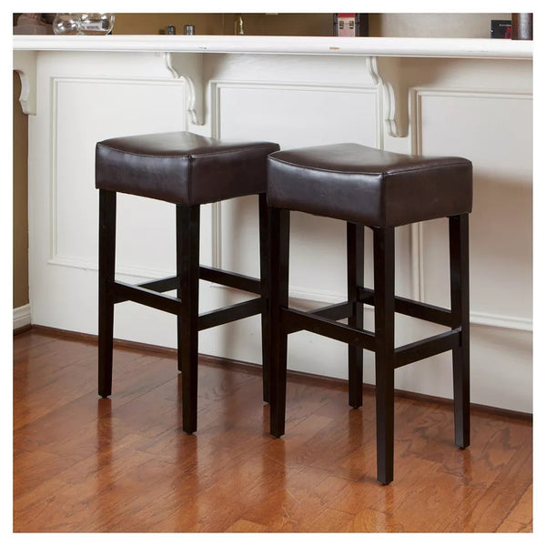 English Elm Christopher Knight Home® - [OLD Set of 2 30" Backless Faux Leather Counter Height Barstool Brown — Transitional 2-Pack Durable Upholstery 74504.00PU