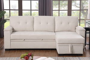 English Elm Jardin Woven Beige Sectional Sleeper Sofa with Reversible Storage Chaise for Living Rooms B2749S00248