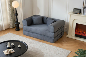 English Elm 59'' Corduroy Floor Sofa Convertible Sleeper with Bolster Pillow for Studio Living Gray W3434P449859
