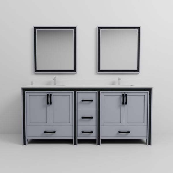 English Elm Dark Grey Double Bath Vanity 80 in W x 22 in D with White Quartz Top, Chrome Faucet, Mirrors, Durable Finish B2731S01133