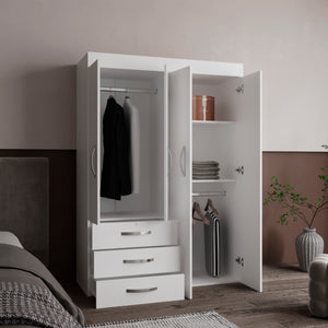 English Elm Hamilton Mobile Armoire with 4 Doors, 3 Drawers, Dual Hanging Rods and Multiple Shelves for Organized Storage and Durable Engineered Wood Finish White 70.47 L x 23.23 W x 4.33 H B097S00230