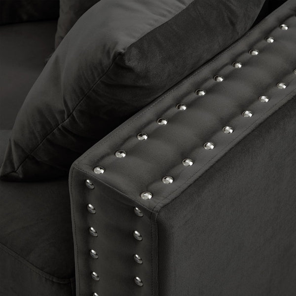 English Elm Modern Velvet Sofa With Silver Nailhead Trim - Stylish Square Armrest Couch For Elegant Living Spaces W1097S00188