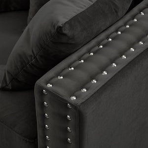 English Elm Modern Velvet Sofa Set 2+3 Seater With Square Armrests & Silver Nailhead Trim - Stylish Comfort! W1097S00192