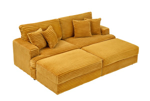 English Elm 82 Inch Orange Corduroy Sofa With 2 Storage Footstools & 4 Toss Pillows – Stylish Comfort For Any Space W1658S00113