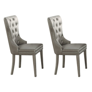 English Elm Champagne Tufted Wingback Side Chairs Set of 2 — Champagne Faux Leather, Button Tufting & Nailhead Trim, Cozy Elegance B062P186537