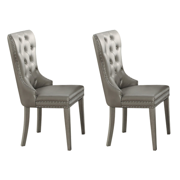 English Elm Champagne Tufted Wingback Side Chairs Set of 2 — Champagne Faux Leather, Button Tufting & Nailhead Trim, Cozy Elegance B062P186537