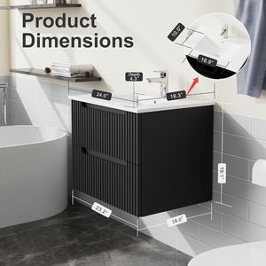 English Elm Goodyo Floating Bathroom Vanity Matte Black Ceramic Sink Soft Close Storage Cabinet W1223S00037