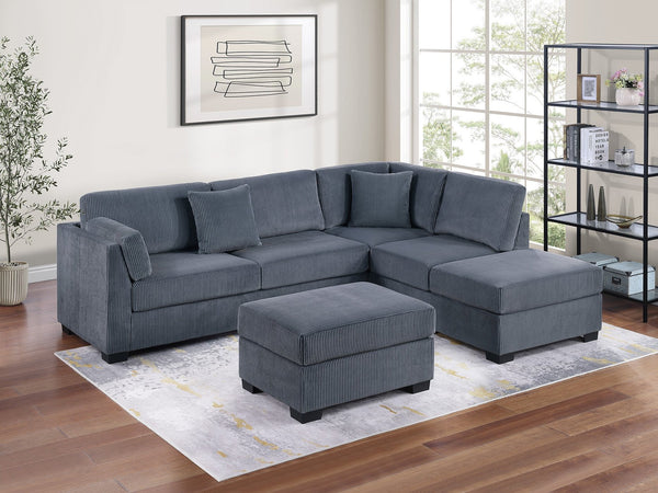 English Elm Contemporary 3-Piece Sectional Sofa Set in Ash Black Corduroy with RAF/LAF Chaise, Tufted Seats, Pillows - Stylish Low-Profile Design Dark Gray 34 L x 26 W x 45 H B011S01767