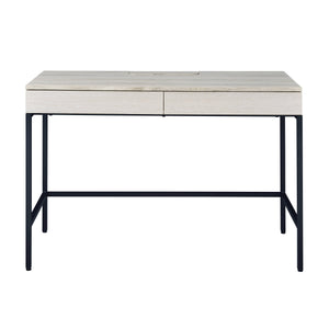 English Elm Wendral Modern Natural & Black Writing Desk with 2 Drawers, USB Power Dock, Metal Legs, 40" Knee Space B2726P366851