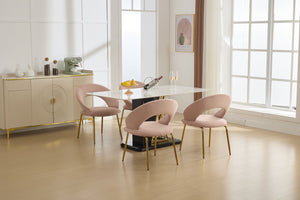 English Elm 061-Set Of 1 Pink Velvet Dining Chair With Curved Backrest & Golden Legs For Modern Spaces W527P255478