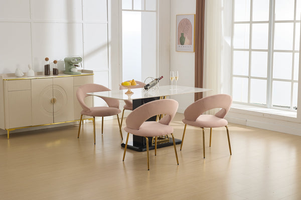 English Elm 061-Set Of 1 Pink Velvet Dining Chair With Curved Backrest & Golden Legs For Modern Spaces W527P255478