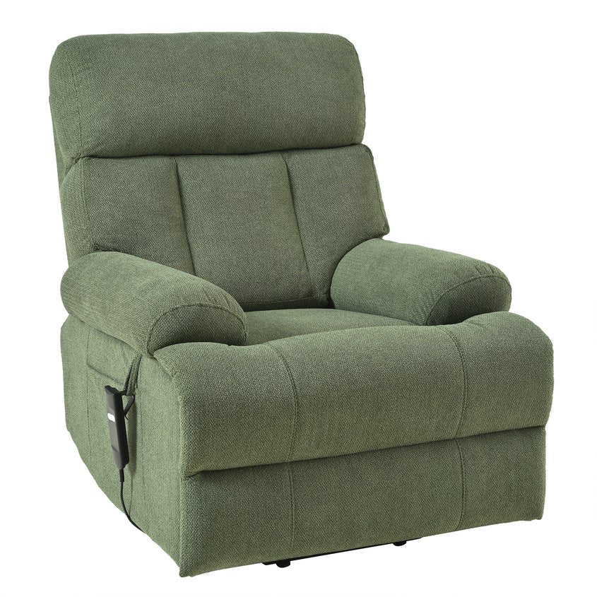 English Elm Oversized Power Lift Recliner Chair with Remote Control, Spacious Fabric Seat and Side Pocket for Comfort and Support Dark Green W1028P261277
