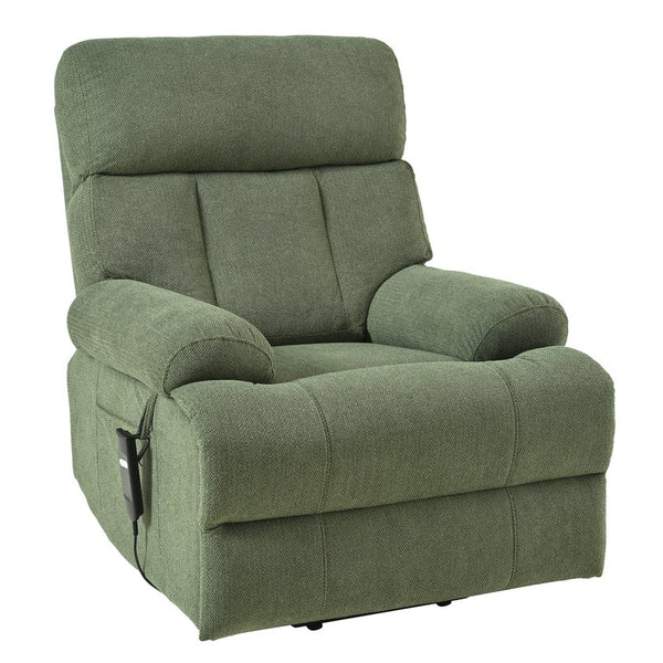 English Elm Oversized Power Lift Recliner Chair with Remote Control, Spacious Fabric Seat and Side Pocket for Comfort and Support Dark Green W1028P261277