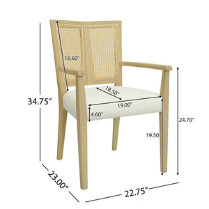 English Elm Christopher Knight Home® - ARM Mid-Century Dining Chair with Rattan Back & Upholstered Foam Seat, Solid Rubberwood Frame Beige,Natural Ash N771P254005A