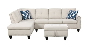 English Elm Black Faux Leather Sectional Sofa with Cup Holders Storage Ottoman and Nailhead Trim Beige B2730S00024