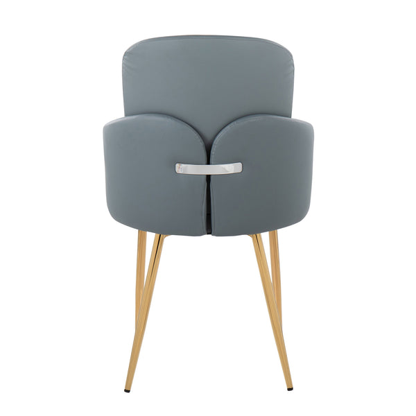 English Elm Dahlia Modern Dining Chair Set Of 2 - Grey Faux Leather, Gold Metal Frame & Chrome Accents, Chic Style B202S01185