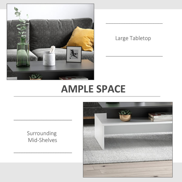 English Elm HOMCOM Retro Sofa Console Table with Drawer & Shelves for Entryway Narrow Hallway Storage Surface White+Black W2225P217449